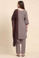 Brown Straight Pant Suit in Embroidered Georgette