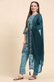 Georgette Sky blue Straight Pant Suit in Embroidered