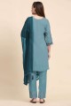 Georgette Sky blue Straight Pant Suit in Embroidered
