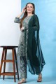 Embroidered Straight Pant Suit in Green Georgette