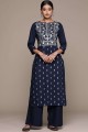 Rayon Palazzo Suit in Navy blue with Printed