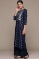 Rayon Palazzo Suit in Navy blue with Printed