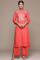 Rayon Palazzo Suit in Coral orange with Printed