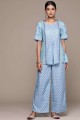 Rayon Palazzo Suit with Digital print in Sky blue