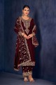 Maroon Palazzo Suit with Embroidered Velvet
