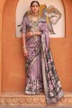 Printed Silk Purple Saree