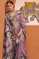 Printed Silk Purple Saree