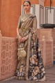 Printed Silk Saree in Brown