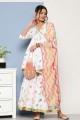 White Palazzo Suit in Printed Crepe