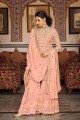 Embroidered Faux georgette Palazzo Suit in Peach
