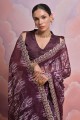 Sequins,digital print Georgette Saree in Wine  with Blouse