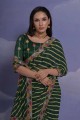 Saree in Green Georgette with Sequins,digital print