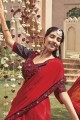 Shimmer Embroidered Wine red Saree with Blouse