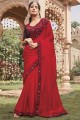 Shimmer Embroidered Wine red Saree with Blouse
