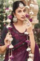 Embroidered Shimmer Saree in Wine