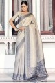Grey Zari,thread,weaving Saree in Silk