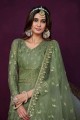 Green Anarkali Suit with Embroidered Net