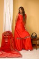 Art silk Lace Red Palazzo Suit with Dupatta