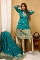 Green Palazzo Suit in Art silk with Plain