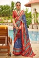 Printed,weaving Silk Saree in Blue with Blouse