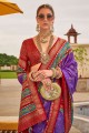 Silk Saree with Printed,weaving in Purple