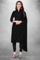 Embroidered Georgette Straight Suit in Black with Dupatta