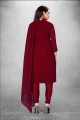 Embroidered Georgette Straight Suit in Maroon with Dupatta