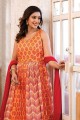 Digital print Silk Gown Dress in Orange with Dupatta