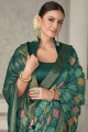 Tussar silk Saree in Green with Embroidered