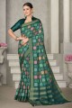 Tussar silk Saree in Green with Embroidered