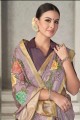 Embroidered Tussar silk Lavendar  Saree with Blouse