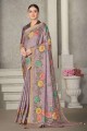 Embroidered Tussar silk Lavendar  Saree with Blouse
