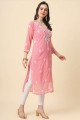 Pink Embroidered Kurti in Georgette