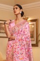 Handloom silk Saree with Printed in Pink