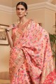 Peach Saree with Printed Handloom silk