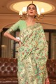 Pista  Saree with Printed Handloom silk