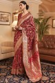 Maroon Printed Saree in Handloom silk