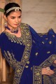 Blue Anarkali Suit with Embroidered Velvet