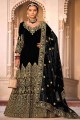 Embroidered Anarkali Suit in Black Velvet