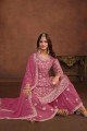 Palazzo Suit in Pink Faux georgette with Embroidered