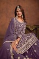 Embroidered Palazzo Suit in Purple Faux georgette