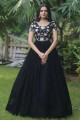 Black Gown Dress in Sequins Faux georgette