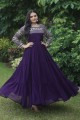 Faux georgette Gown Dress with Sequins in Purple