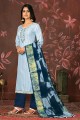Hand Cotton Palazzo Suit in Blue