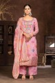 Hand Organza Pink Palazzo Suit with Dupatta