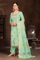 Hand Organza Green Palazzo Suit with Dupatta