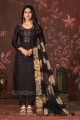 hand work plain suit in black with dupatta