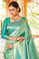 Sea green Saree with Zari,weaving Handloom silk