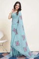 Sky blue  Saree in Cotton with Digital print