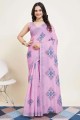 Cotton Digital print Purple Saree with Blouse